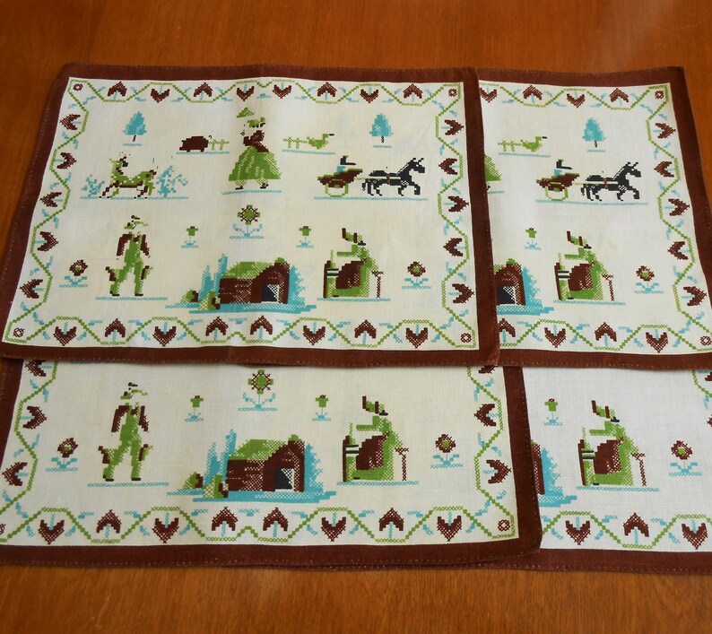 Farmhouse Print Placemat Set 4 Placemats & 4 Napkins Vintage Etsy