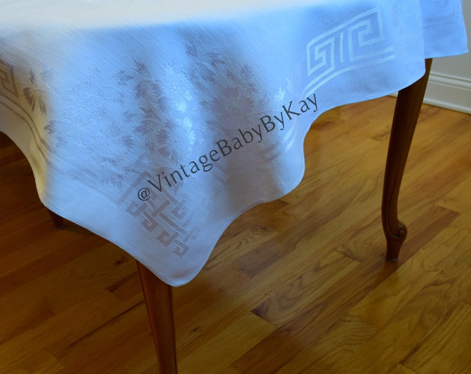 Pale Green Damask Tablecloth Vintage Cotton Rayon Blend Etsy