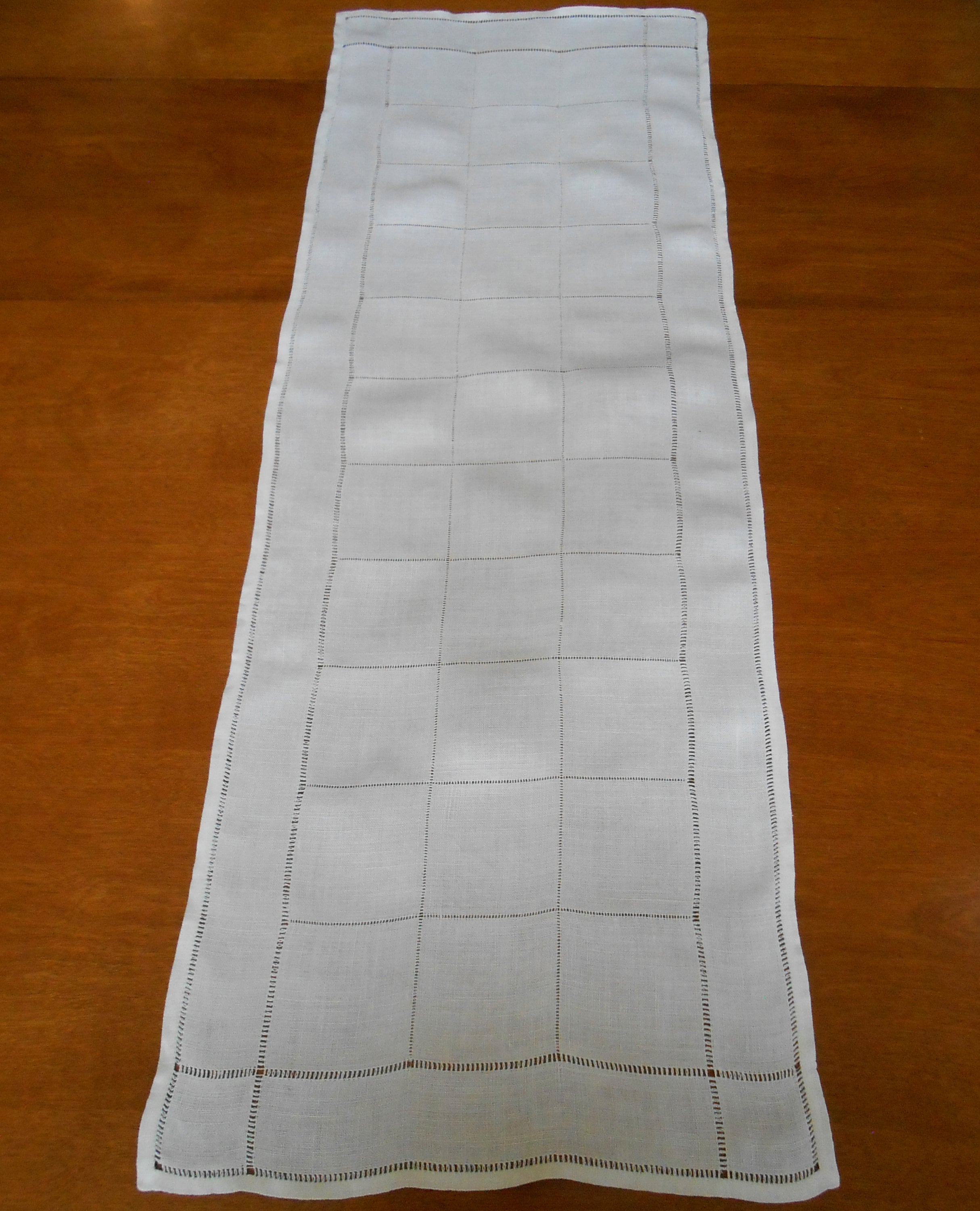 White Linen Table Runner Vintage White on White Hemstitching Etsy