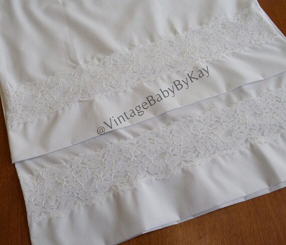 Pair White Pillowcases With Wide Lace Band Cotton-poly Blend - Etsy