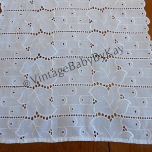 White Eyelet Table Runner, Vintage Embroidery on White Cotton Fabric, Tailored Leaf Design, 12.5&quot;x 42&quot;, Party Wedding Holiday Shower