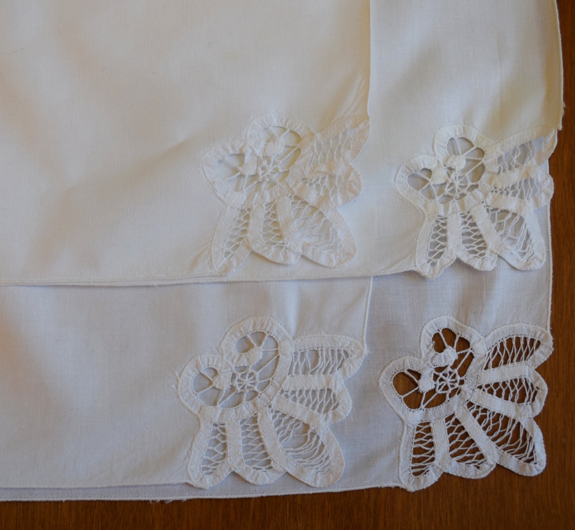 4 White Battenburg Lace Napkins Vintage Set 4 Large Matching Etsy