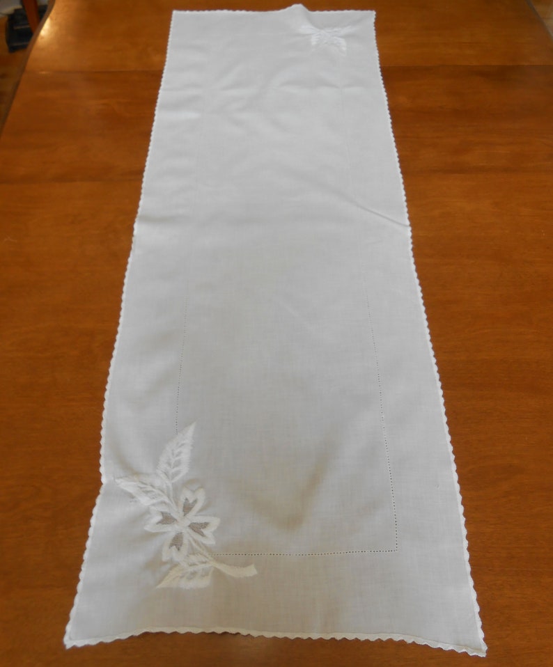 Linen Table Runner White Embroidery Openwork Tone on Tone. Etsy