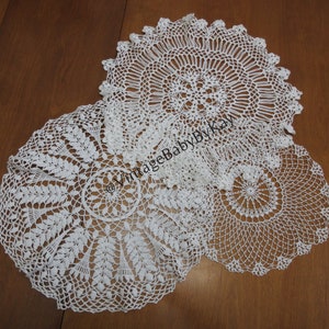 Large White Lace Doily Lot of 3, Round Shapes 14.518.5, Vintage Lacy Centerpiece Table Linens, Mix and Match Decor Party Wedding image 1