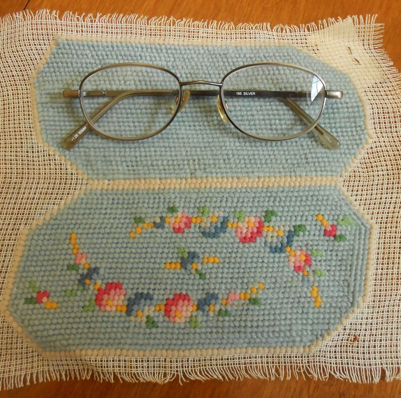 Needlepoint Eyeglass Case Canvas Stitched Ready to Assemble Etsy