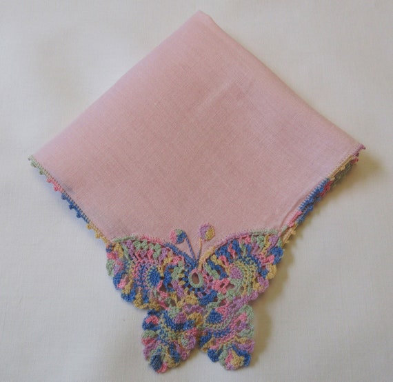 Butterfly Hanky with Beautiful Hand Crochet, Vari… - image 2