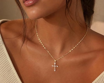 Cross Necklace for Women,14K Gold Plated Cross Pendant Necklace Jewelry