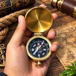 Antique Brass Compass, Vintage Nautical Pocket Compass, Maritime Explorer Gift, Steampunk Travel Decor