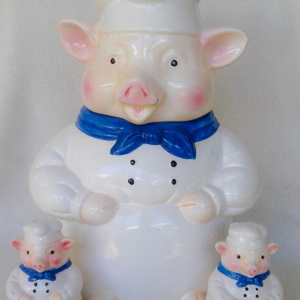 Vintage Chef Pig Cookie Jar with matching Salt and Pepper Shakers FREE SHIPPING!!