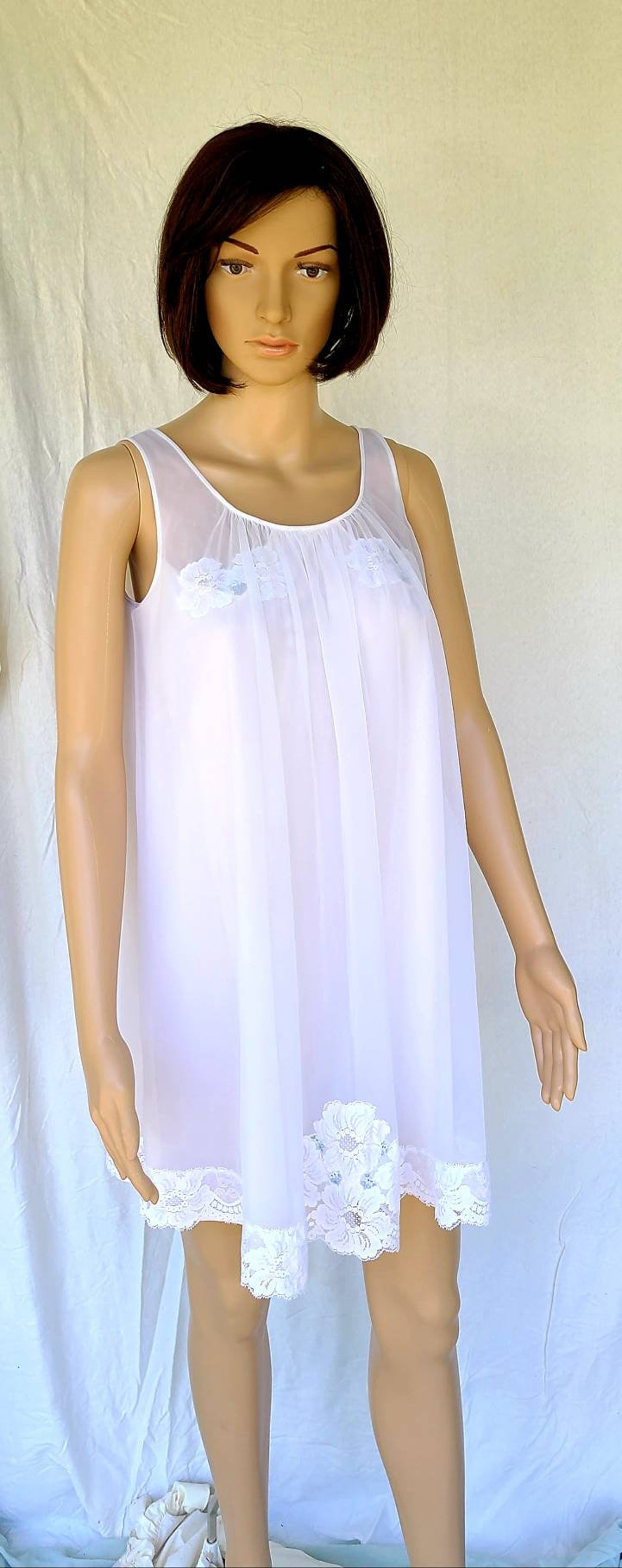 Shadowline Nylon Baby Doll Lingerie Nightgown Floral Lace Free - Etsy