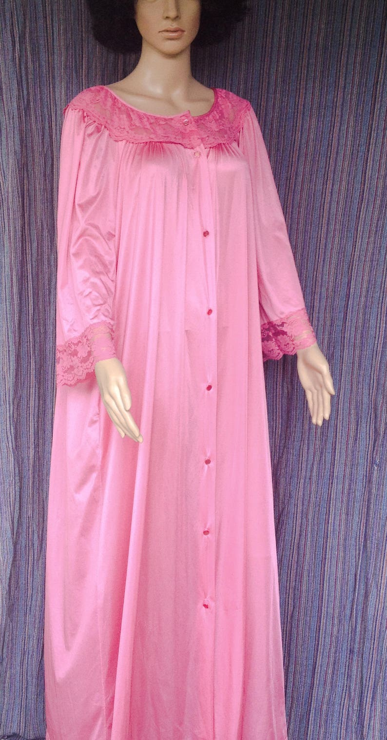 Nylon Pink Maxi Full length Robe made by Gilead FREE | Etsy