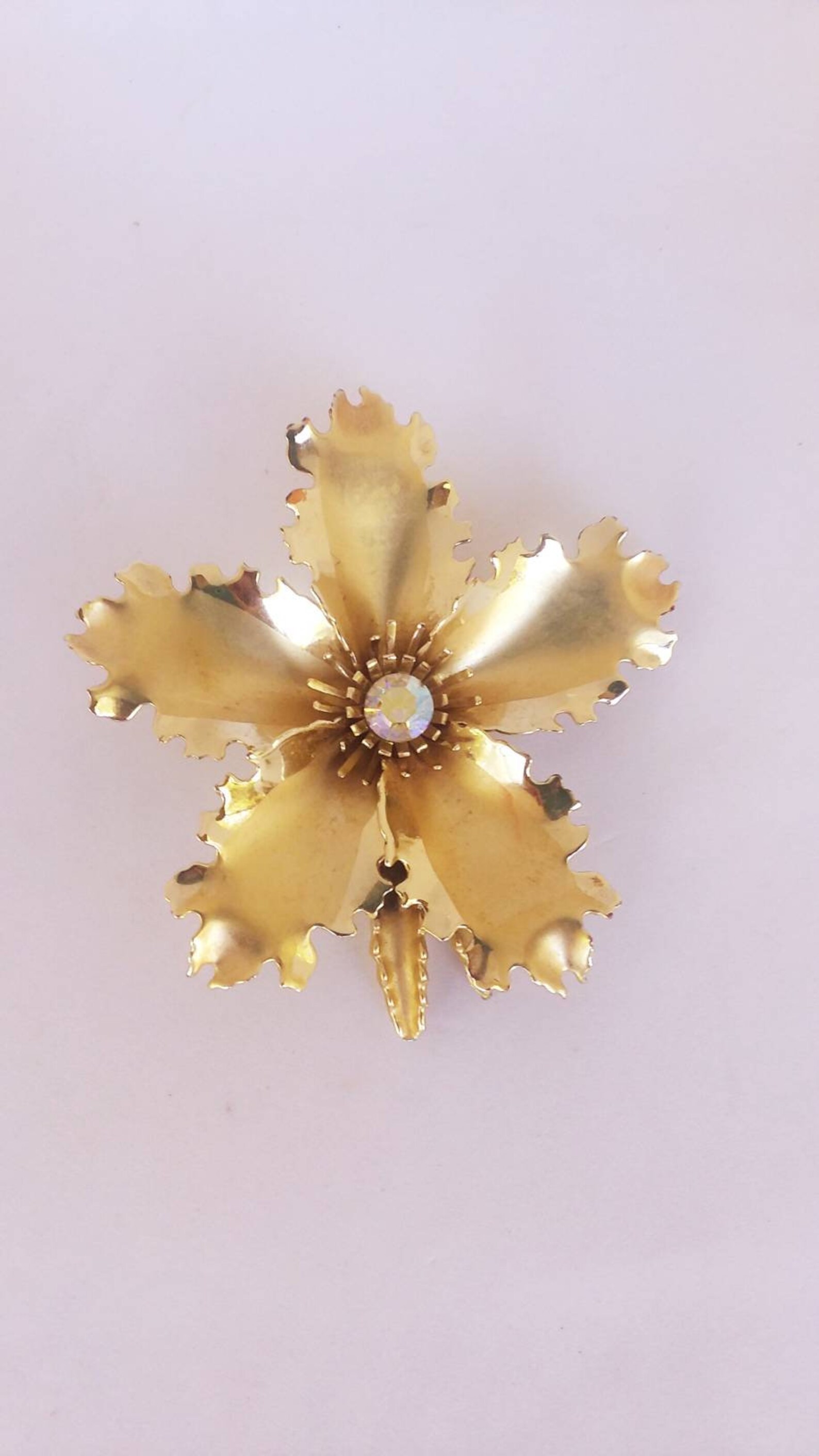 Flower Metal Brooch/pin With Foil Back Jewel in the Center Etsy