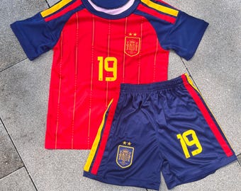 Lamine Yamal #19 Kinder-Trikotset Spanien 2026, Markenlos, 2-teiliges Fußballtrikot-Set, Kleinkinder & Jugendliche, Geschenk für spanische Fußballfans, Größen 16–30