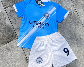Haaland 9 Kids Manchester City Football Kit, Toddler Youth 2‑Piece Soccer Outfit Set, Non‑Branded, Sizes 16‑30, Fan Gift