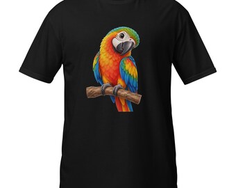 Maglietta con ara colorata, regalo per gli amanti dei pappagalli tropicali, maglietta unisex con grafica di uccelli