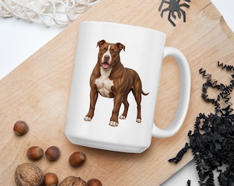 Tazza da caffè in ceramica da 440 ml con pitbull, design del cane su entrambi i lati, regalo ideale per gli amanti dei cani.