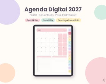 Agenda Digital 2027 con Enlaces, Planificador Pastel para GoodNotes y Notability, Agenda iPad y Tablet con Fechas, PDF