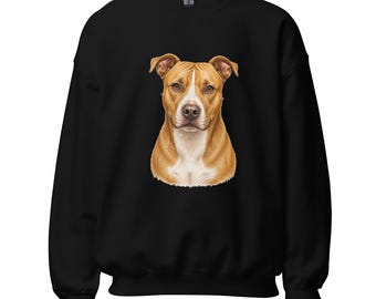 Felpa con stampa di un pitbull marrone e bianco, ritratto di cane ad acquerello, regalo per gli amanti dei pitbull.