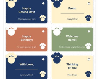 Etichette regalo per animali domestici / Etichette regalo stampabili per cani e gatti / Compleanno a casa, giorno dell'adozione / Download immediato