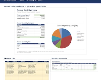 Pianificatore del budget per animali domestici / Monitoraggio delle spese per animali domestici (modello Google Sheets Excel) / Foglio di calcolo mensile/annuale dei costi per animali domestici / Budget per cani e gatti