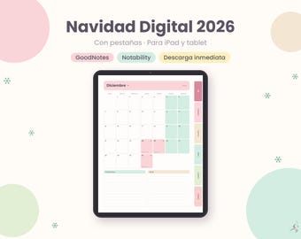 Planificador de Navidad Digital 2026 con Pestañas, GoodNotes y Notability, Lista de Regalos, Presupuesto y Menú, iPad