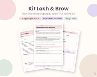 Consentimiento Lifting de Pestañas y Laminado de Cejas, Ficha de Cliente, Cuidados y Lista de Precios, PDF Editable para Salón
