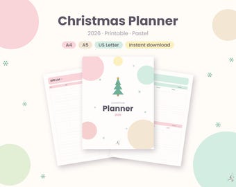 Christmas Planner 2026 Printable, Pastel Holiday Planner, Gift List, Christmas Budget, Menu Planner, A4 A5 Letter PDF