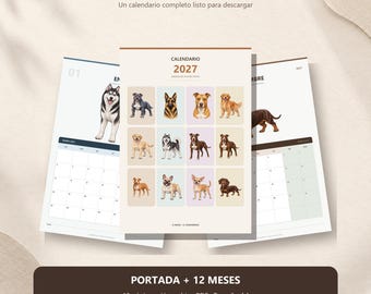 Calendario de perros 2027 imprimible A4, PDF digitale in spagnolo