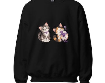 Felpa girocollo con coppia di gatti, gatti con papillon illustrati, regalo unisex