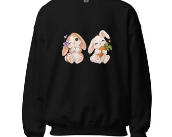 Felpa con due coniglietti, girocollo con coppia di coniglietti, regalo per amanti degli animali