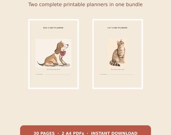 Dog Cat Care Planner Bundle | Pet Health, Wellness, Feeding Tracker (PDF Download)
