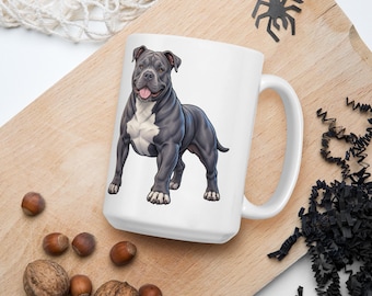 Tazza American Bully, 440 ml, in ceramica, con disegno di un cane su entrambi i lati, regalo ideale per gli amanti dei cani.
