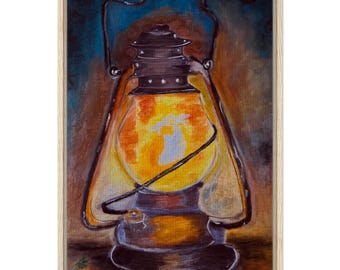 Vintage Latin Lamp Framed Canvas Art, Oil Pastel Style Wall Decor, Rustic Academic Aesthetic, Framed Oil Painting Print, Home Library Art