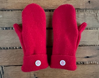 Sweater Mittens - Warm & Soft! Bright Red Upcycled Wool Winter Sweater Mittens! Women's - Fleece Lined - Repurposed! Eco Fashion