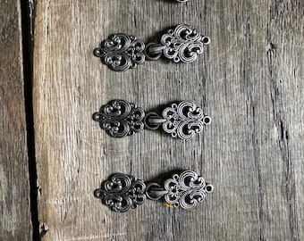 Fecho de metal para suéter - Estilo nórdico norueguês - Fecho tipo sapo - Gancho e olho - Escandinavo - Estanho/Prata