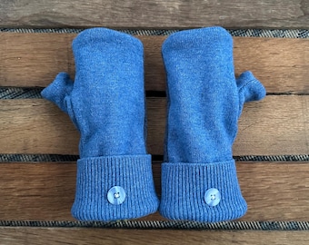 Luvas de lã sem dedos - Quentinhas e macias! Luvas azuis em dois tons, feitas com suéteres reciclados! Forradas com lã polar - Reaproveitadas! Moda sustentável
