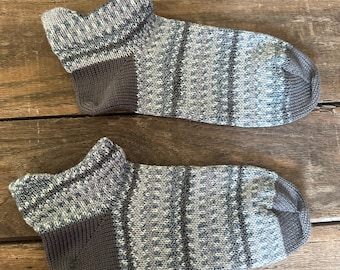 Meias de malha CSM em mistura de lã - Meias listradas em cinza e azul - Tamanho feminino 7-9