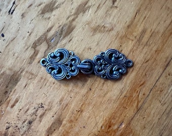 Norwegian Style Metal Sweater Clothing Clasp - Frog Closure - Hook and Eye - Scandanavian Style - Silver