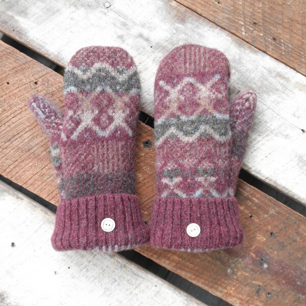 Upcycled Winter Wool Sweater Mittens! Funky Ski Sweater Mittens - Fleece Lined - Repurposed! Eco Fashion