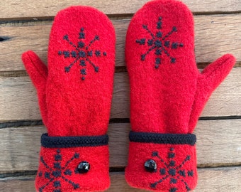 Sweater Mittens - Warm & Soft! Bright Red Upcycled Wool Winter Sweater Mittens! Women's - Fleece Lined - Repurposed! Eco Fashion