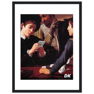 Modern Classical Framed Wall Art, Renaissance Style Art Print with Smartphone, Wooden Frame Home Decor 30x40 cm / 12x16″