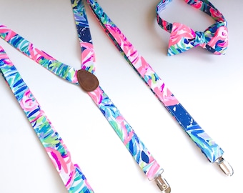 Lilly Pulitzer "Flamenco Beach" Fabric Bow Tie and Suspenders