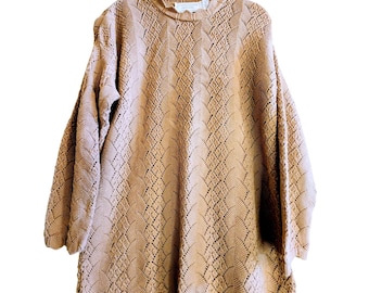 NWOT Vintage United States Sweaters Large Tan Knit Pointelle Scalloped  Boho Top