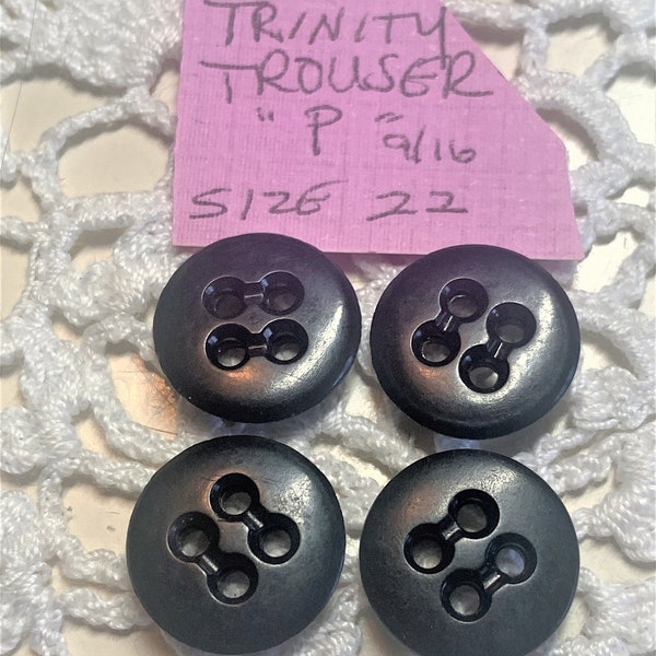 Set of 4 of 5/8" Colt Trinity #48 Black Trouser Buttons with Letter "P" on Backs
