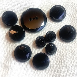 11 Assorted Antique Black Glass Buttons ~ Many Different Facets ~ 1/2&quot; - 7/8&quot; ~ one set of 3 (3/8&quot; diminutive)