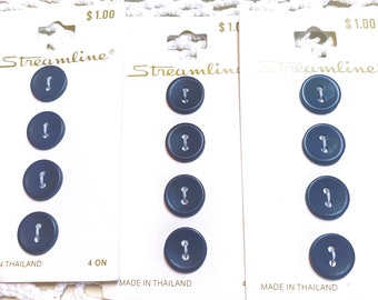 7/16" Set of 12 Light Navy-Blue Vintage Buttons ~ 2-Hole Sew Through