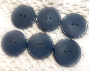 1-1/8" Set of 6 Teal Blue Vintage Coat Buttons ~ 2-Hole Sew Through