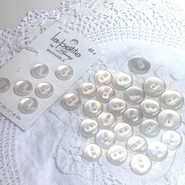 Matching 3 Sets of 31 White Vintage Pearlescent Buttons 2-hole with Rectangle Centers ~ 9/16", 1/2", 7/16", 3/8"