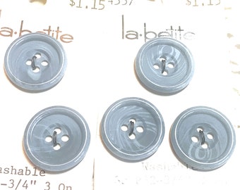 3/4" Set of 5 Med Gray/Denim Blue Vintage Marbled Buttons ~ 4-Hole Sew Through - Size 32