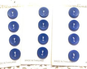7/16" Set of 12 Royal Blue Vintage Buttons ~ 2-Hole Sew Through